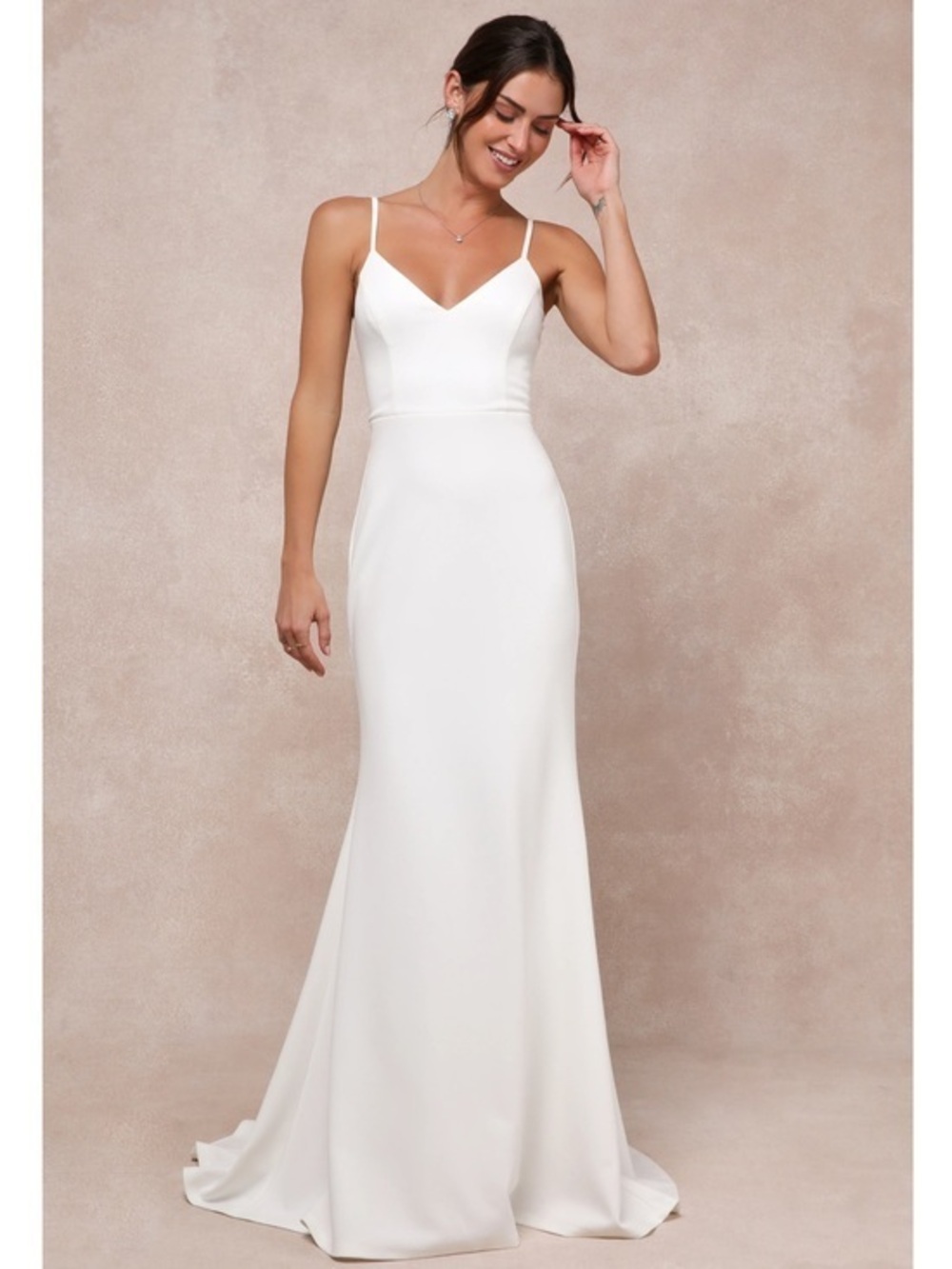 NWOT Lulu’s Feeling of Forever White Sleeveless Mermaid Maxi Wedding Dress Small